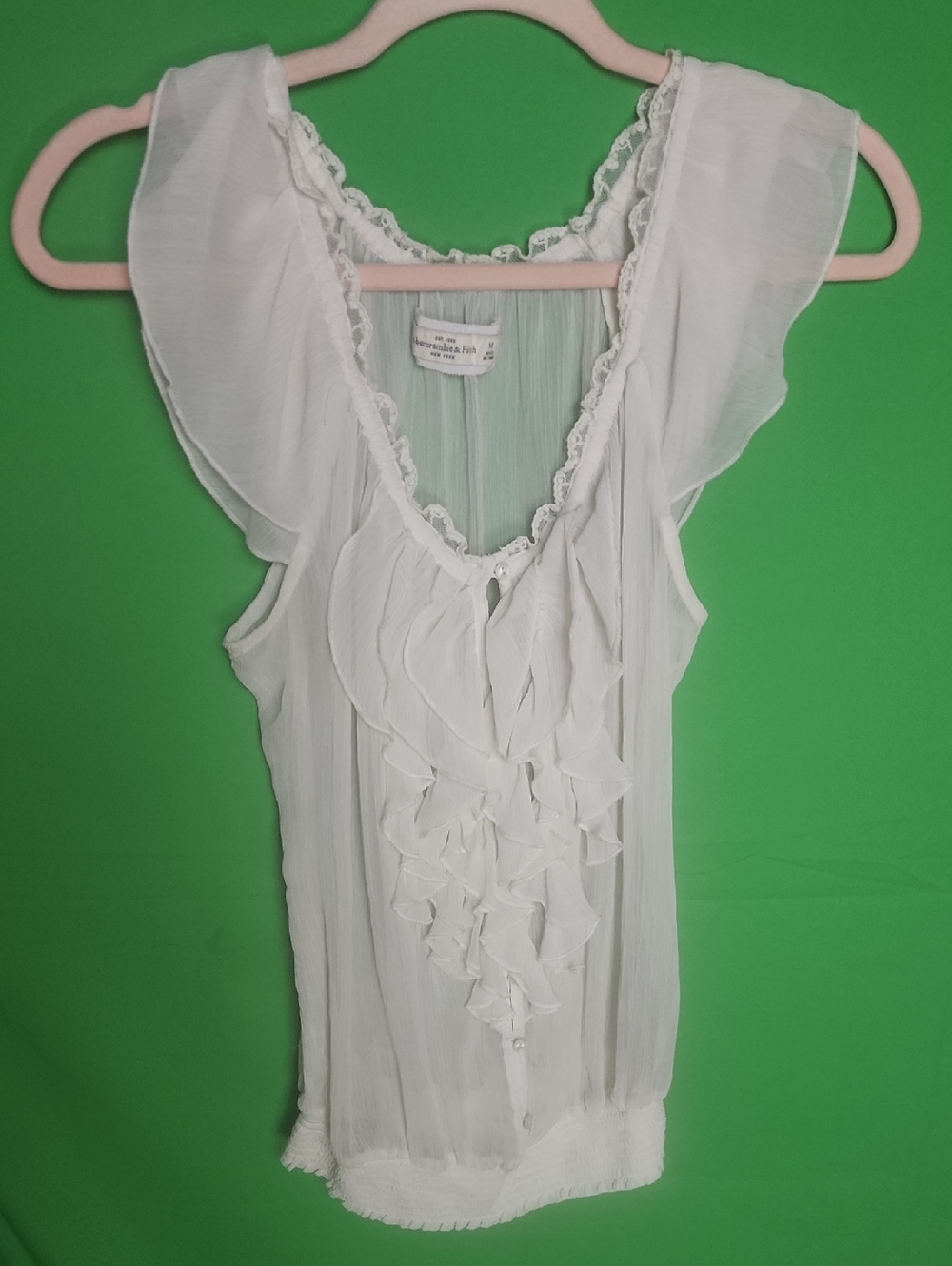 Abercrombie & Fitch Vintage Y2K White Sheer Ruffle Blouse - Chiffon-M